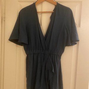 Low V-neck romper. Dark teal